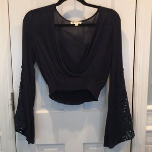 Navy crop top with bell sleeves from cotton candy!